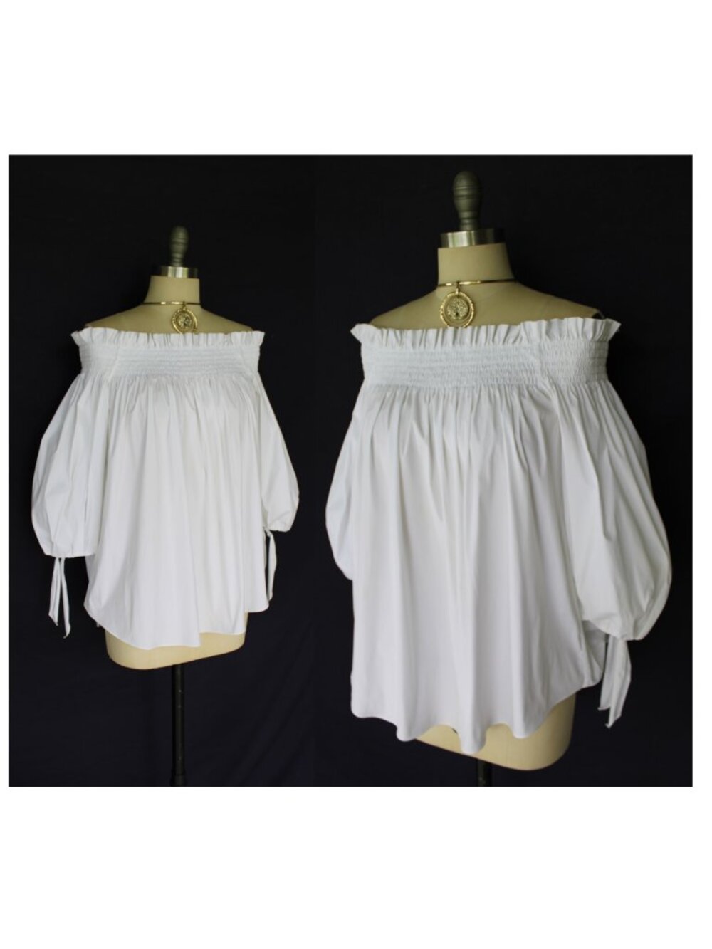 Caroline Constas Lou Off Shoulder Puff Sleeves peasant tunic dress Blouse white